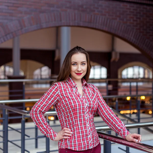 Portrait of sexy girl in checkered shirt . Beauty and Fashion. — Stock Photo, Image