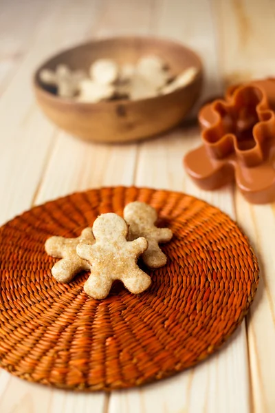 Above view of cutter cookies for traditional gingerbread man cookies — Stock Photo, Image