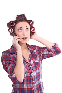 Bir cep telefonuyla konuşmak güzel ev kadını