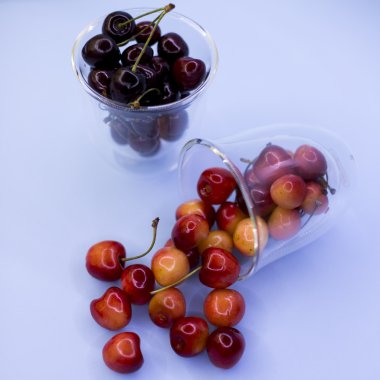 cam dökülen kırmızı ve sarı kiraz