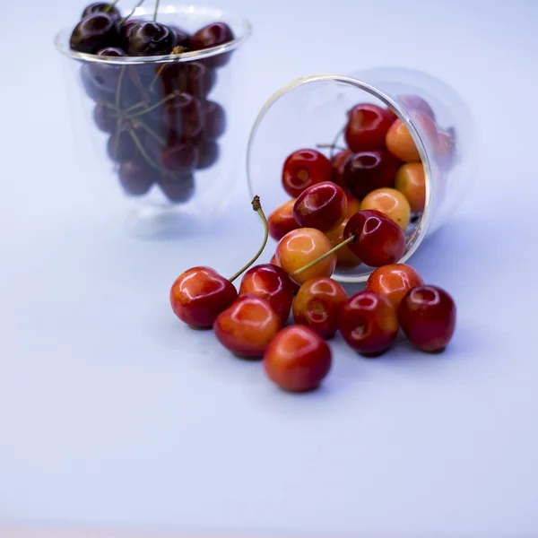 Cherries Bowl Table Top View — Stock Photo, Image