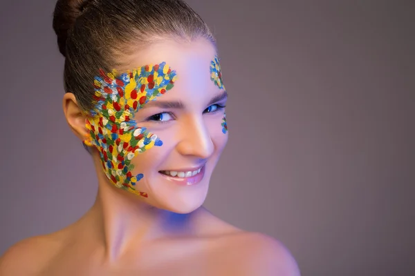 Color face and body art woman close up portrait — Stock Photo, Image