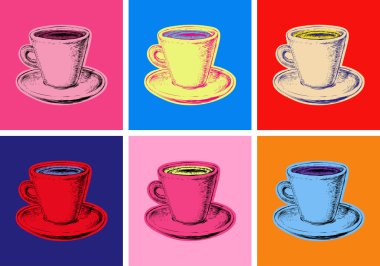 Kahve kupa vektör çizim pop sanat stil kümesi