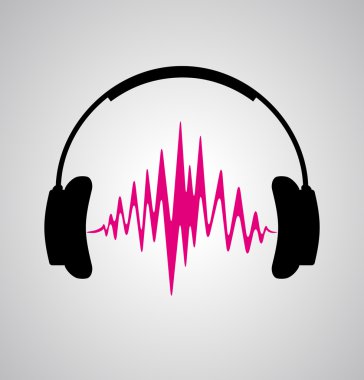 Ses dalgaları atan kulaklık ikonu. Vektör düz resimleme