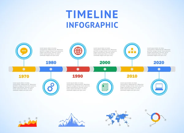 Linha do tempo Infográfico com diagramas e texto —  Vetores de Stock