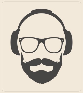 Hipster Stil kümesi, gözlük, bıyıklar, kulaklık resimde arka plan soyut. vektör düz şablonu