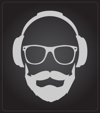 Hipster Stil kümesi, gözlük, bıyıklar, kulaklık resimde arka plan soyut. vektör düz şablonu