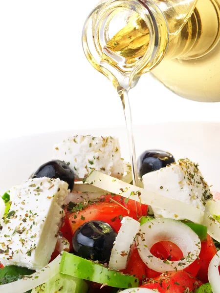 Greek salad with olive oil — Stock Photo, Image