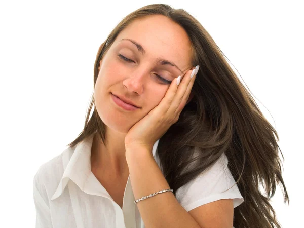 Mujer joven fingiendo dormir —  Fotos de Stock