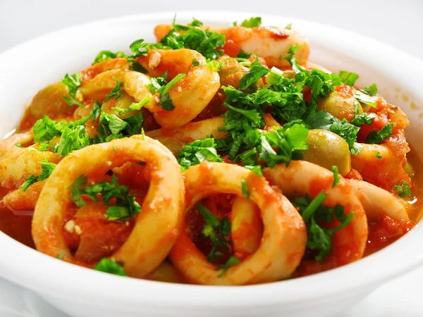 Calamari stufati con cipolla — Foto Stock