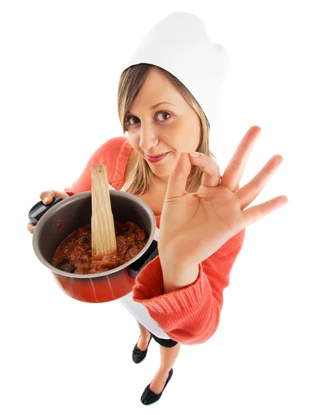 Chef with tasty meal — Stock Photo, Image