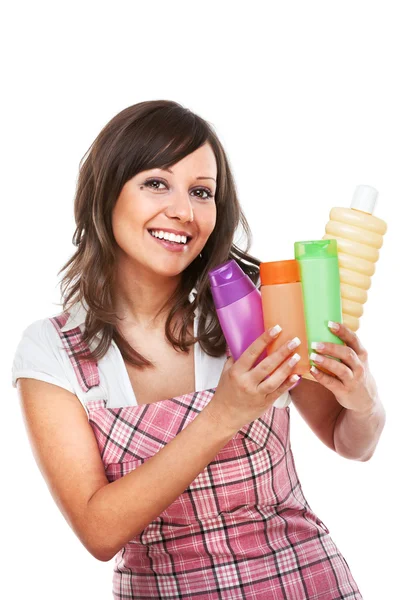 Young woman with cosmetics — Stock Photo, Image