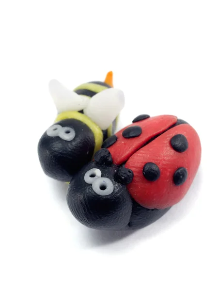 Bee and Ladybird made of clay — Stock Photo, Image