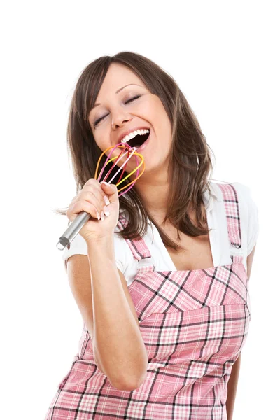 Mujer cantando con bigote de huevo —  Fotos de Stock