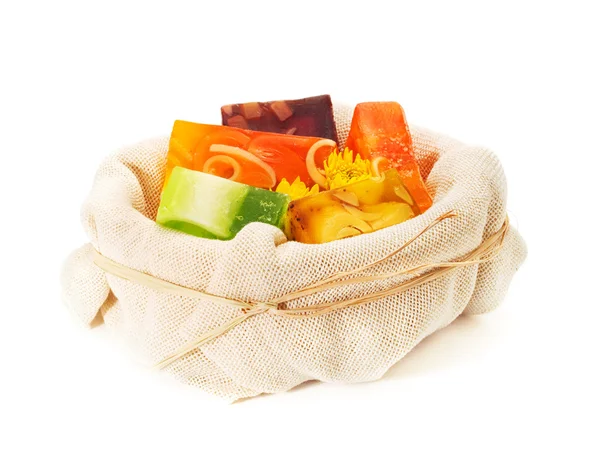 Aromatic Soaps in sack — Stock Photo, Image