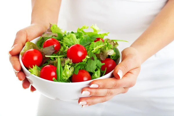 Salad bowl in woman hands — Stock Photo, Image