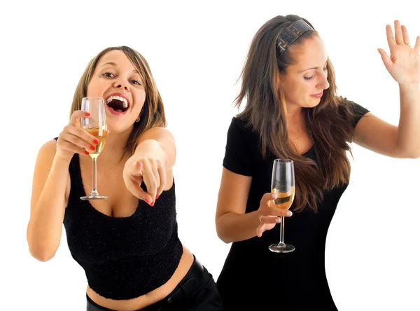 Girls dancing with champagne — Stock Photo, Image