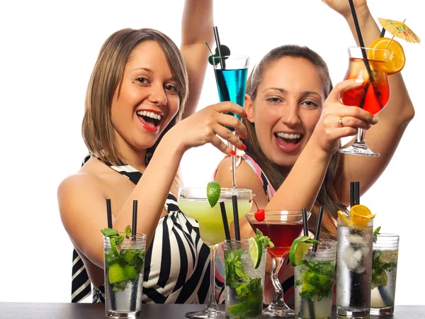 Girls with many cocktails — Stock Photo, Image