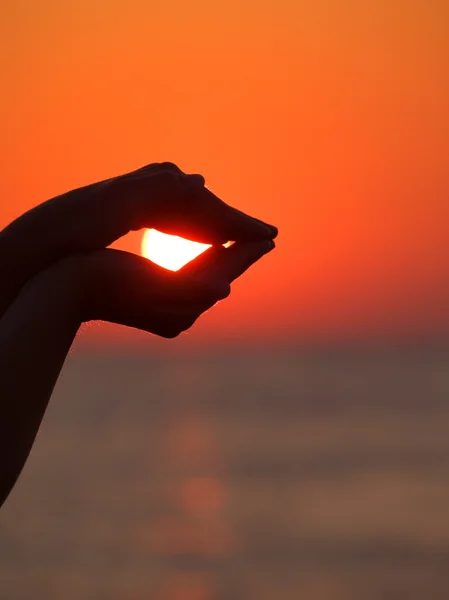 Sun In Girl 's Hands — стоковое фото