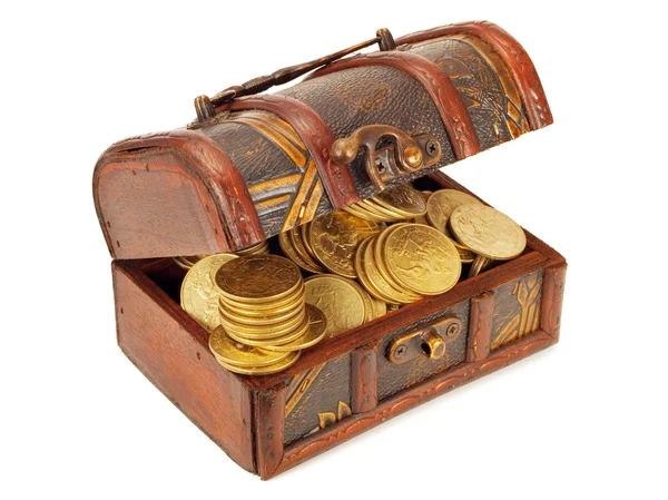 Treasure chests with gold coins — Stock Photo, Image