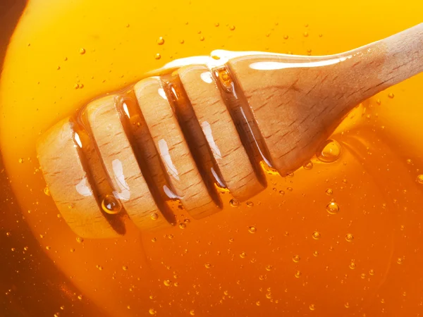 Miel en tazón con cazo —  Fotos de Stock