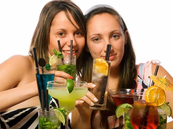 Girls with lot of cocktails — Stock Photo, Image