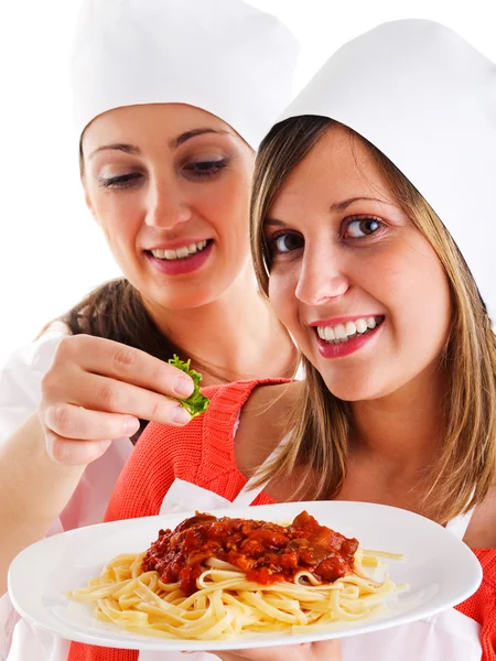 Cheffs mit Spaghetti Bolognese — Stockfoto