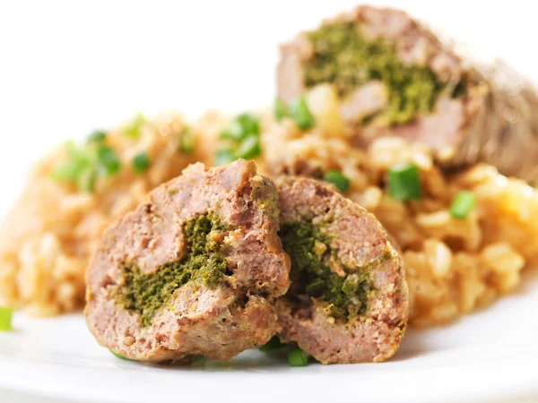 Meat Roulade with risotto — Stock Photo, Image