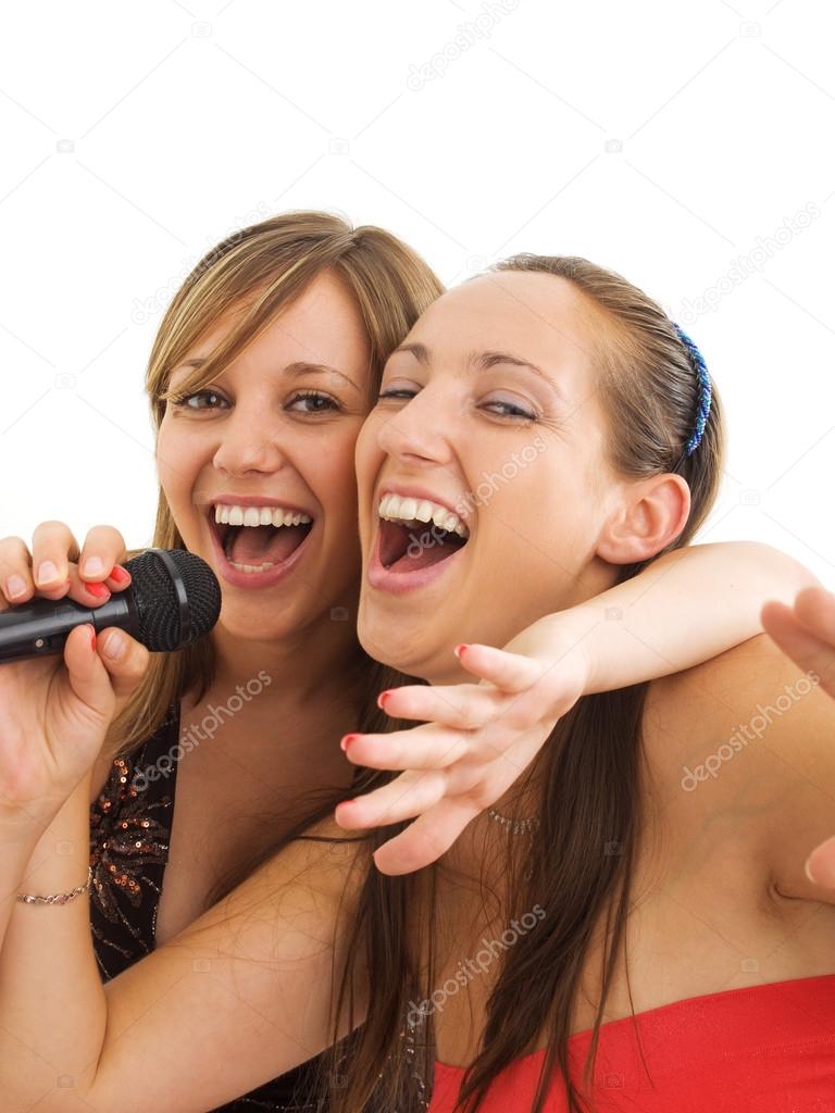 Girls singing Karaoke
