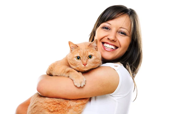 Mujer con gato rojo — Foto de Stock