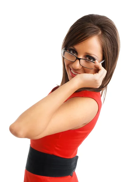 Young woman in red dress — Stock Photo, Image