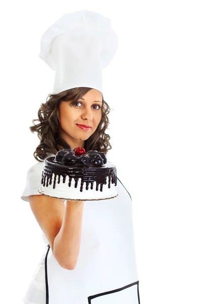 Chef with chocolate cake — Stock Photo, Image
