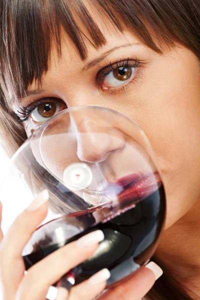 Young woman drinking red wine — Stock Photo, Image