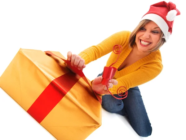 Woman with Christmas present — Stock Photo, Image