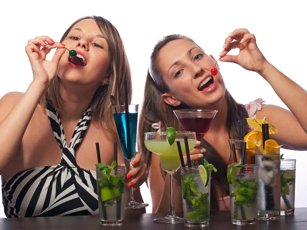 Young Girls with cocktails — Stock Photo, Image