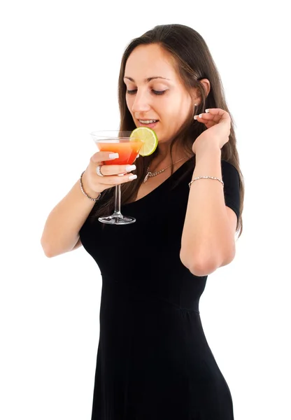 Mulher bebendo bebida tropical — Fotografia de Stock