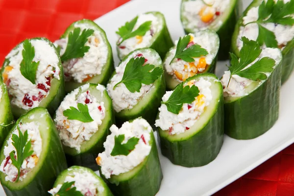 Cucumber stufffed with cheese — Stock Photo, Image