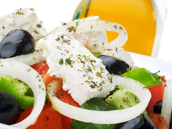 Greek salad with olive oil — Stock Photo, Image