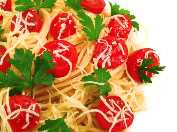 Spaghetti med körsbärstomater — Stockfoto