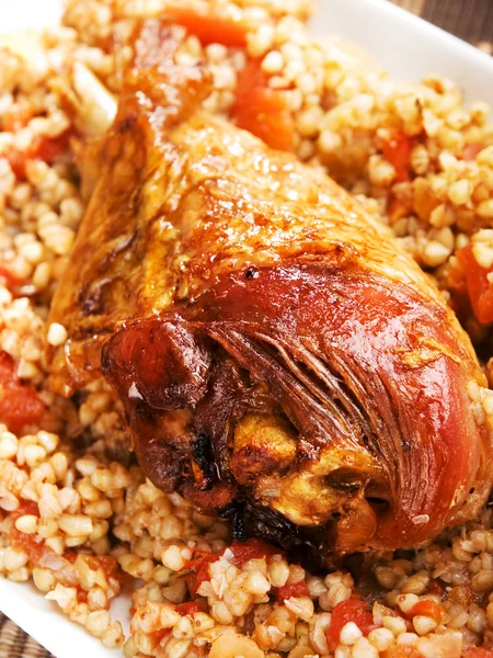 Turkey with buckwheat and tomatoes — Stock Photo, Image