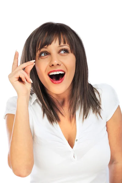 Mujer alegre teniendo una idea emocionante —  Fotos de Stock