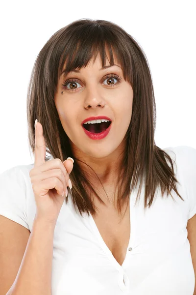 Mujer alegre teniendo una idea emocionante — Foto de Stock