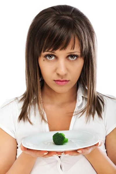 Donna infelice per mangiare sano — Foto Stock