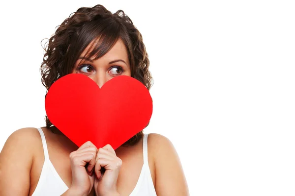 Young woman with red heart — Stock Photo, Image