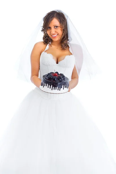 Young bride eating cake — Stock Photo, Image