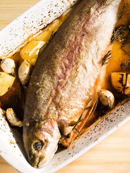 Baked trout with garlic — Stock Photo, Image