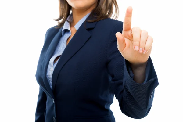 Affärskvinna pekar med finger — Stockfoto