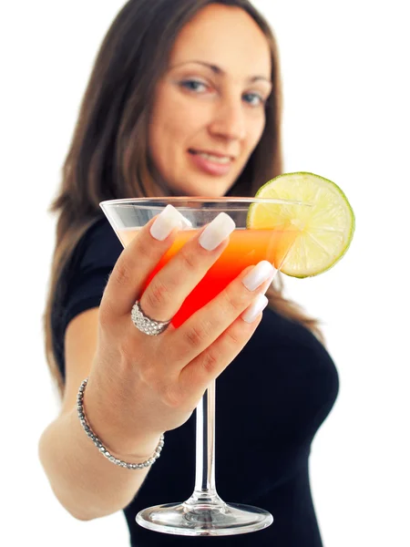 Woman enjoying exotic drink — Stock Photo, Image