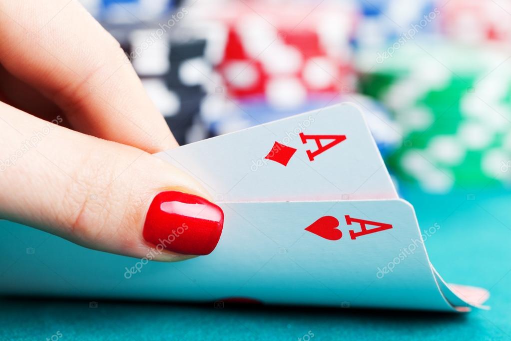 Two aces and gambling chips