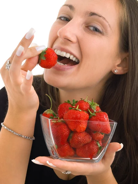 Mujer comiendo fresas —  Fotos de Stock
